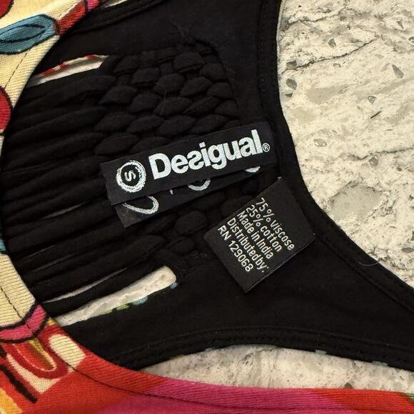 Desigual Women's Embellished Floral Sleeveless Tunic Tank Top Size Small Black - Picture 10 of 12